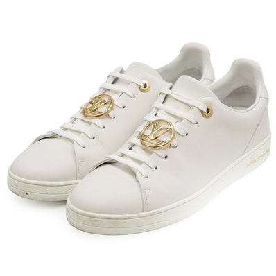 LOUIS VUITTON ルイ・ヴィトン ローカットスニーカー サイズ 38 1/2 レディース フロントローライン LVロゴチャーム レザー シューズ 革 靴 箱・袋付属 ホワイト 白 イタリア製
