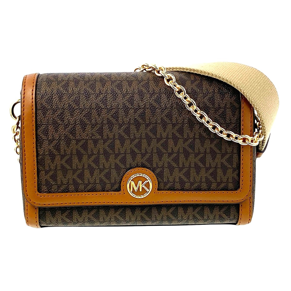 Michael Kors マイケルコース フレイヤ コンバーチブル チェーンポシェット クロスボディ スモール ショルダーバッグ 32T2G7FC1B PVC レザー ブラウン  レディース【中古】