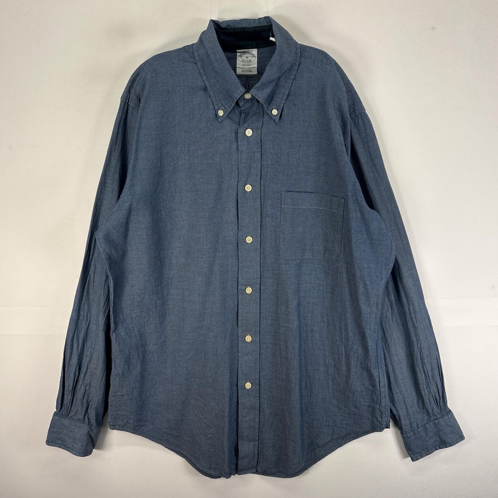 古着 ブルックスブラザーズ Brooks Brothers 長袖シャツ ボタンダウン M  ネイビー系 無地 メンズ