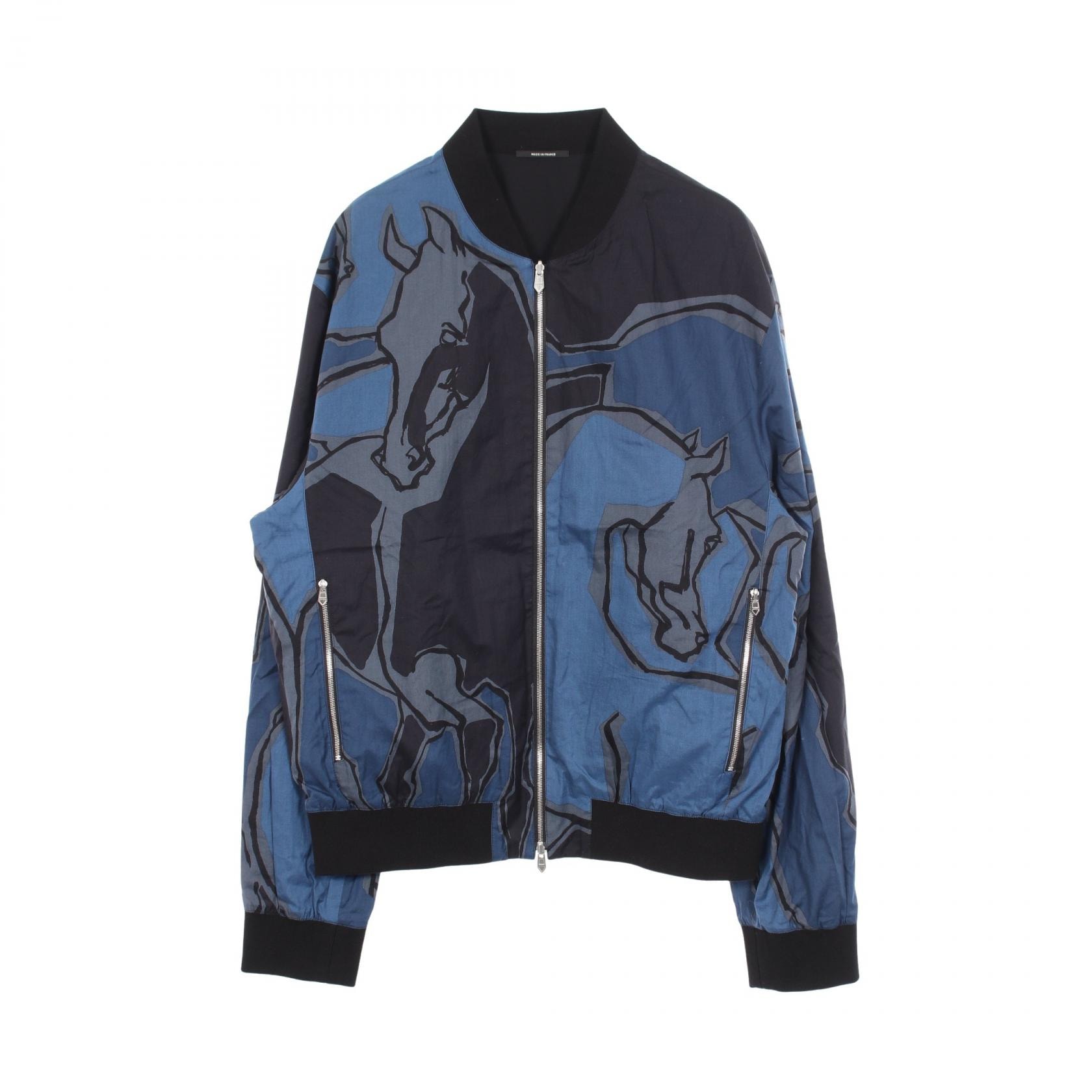 エルメス HERMES LA DANSE DES CHEVAUX リバーシブル ブルゾン 衣料品 アウター コットン ナイロン メンズ ブルー系 / ブラック系 56/メンズ 【中古】