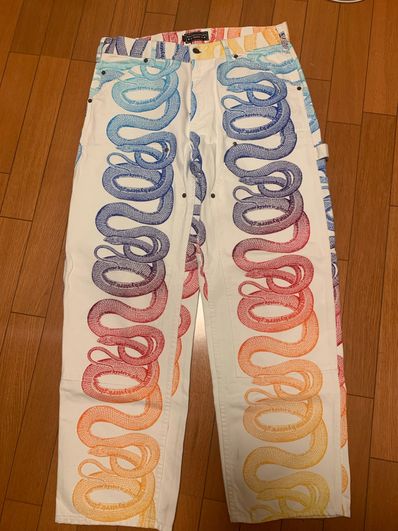 Supreme x HYSTERIC GLAMOUR Snake Double Knee Denim Painter Pant "White"