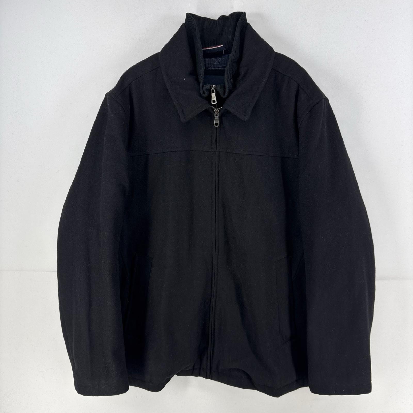 古着 トミーヒルフィガー TOMMY HILFIGER ジャケット 中綿 フルジップ キルティングライナー レイヤード 2XL ブラック 無地 メンズ
