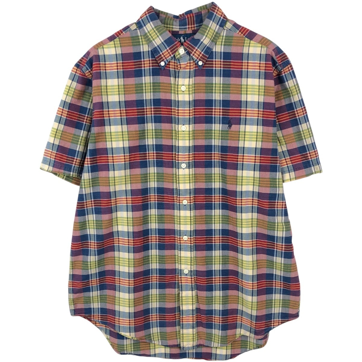 古着 ラルフローレン Ralph Lauren CLASSIC FIT クラシックフィット マドラスチェック 半袖 ボタンダウン チェックシャツ メンズL相当/eaa668602