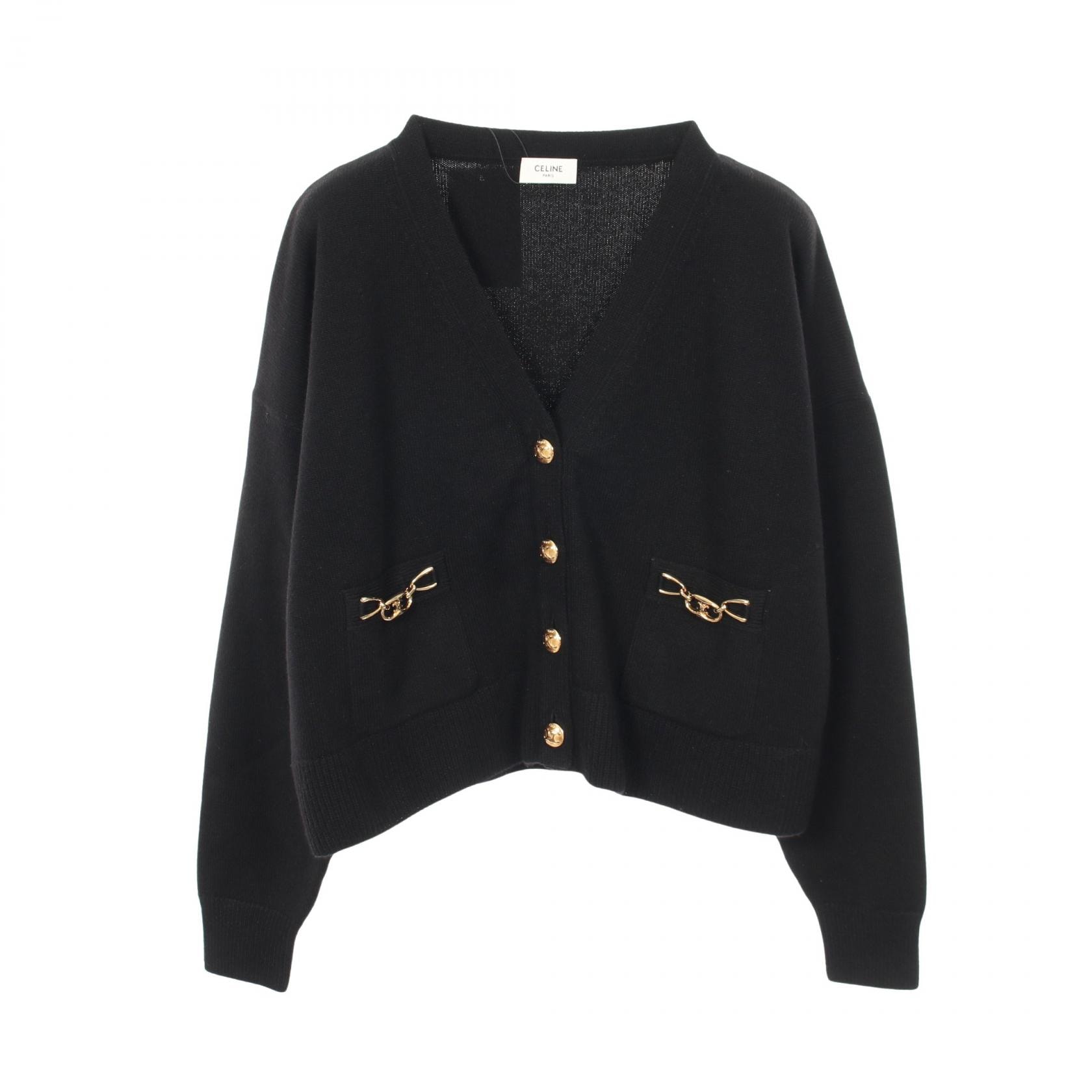 セリーヌ CELINE トリオンフ グルメット カーディガン 衣料品 トップス コットン レディース ブラック系 【中古】