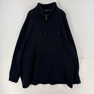 古着 ポロ・ラルフローレン POLO RALPH LAUREN スウェット ワンポイント 刺繍 ハーフジップ トレーナー ニット 2XL ブラック メンズ