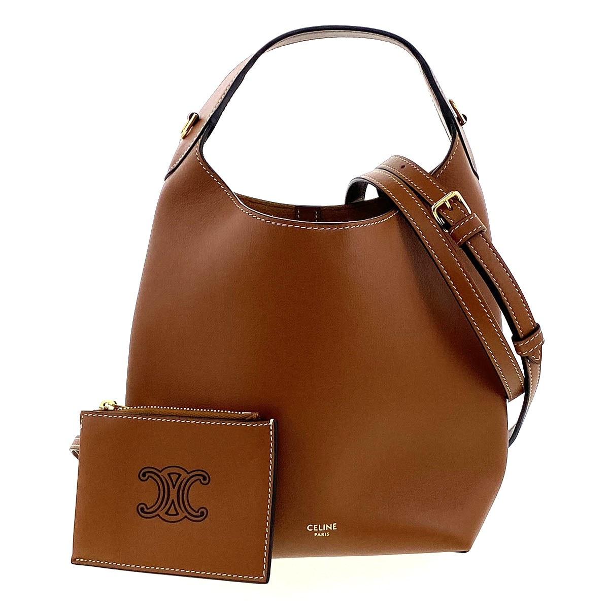 CELINE セリーヌ スモールホーボー ハンドバッグ L10133Q71.04LU レザー ブラウン タン レディース【中古】