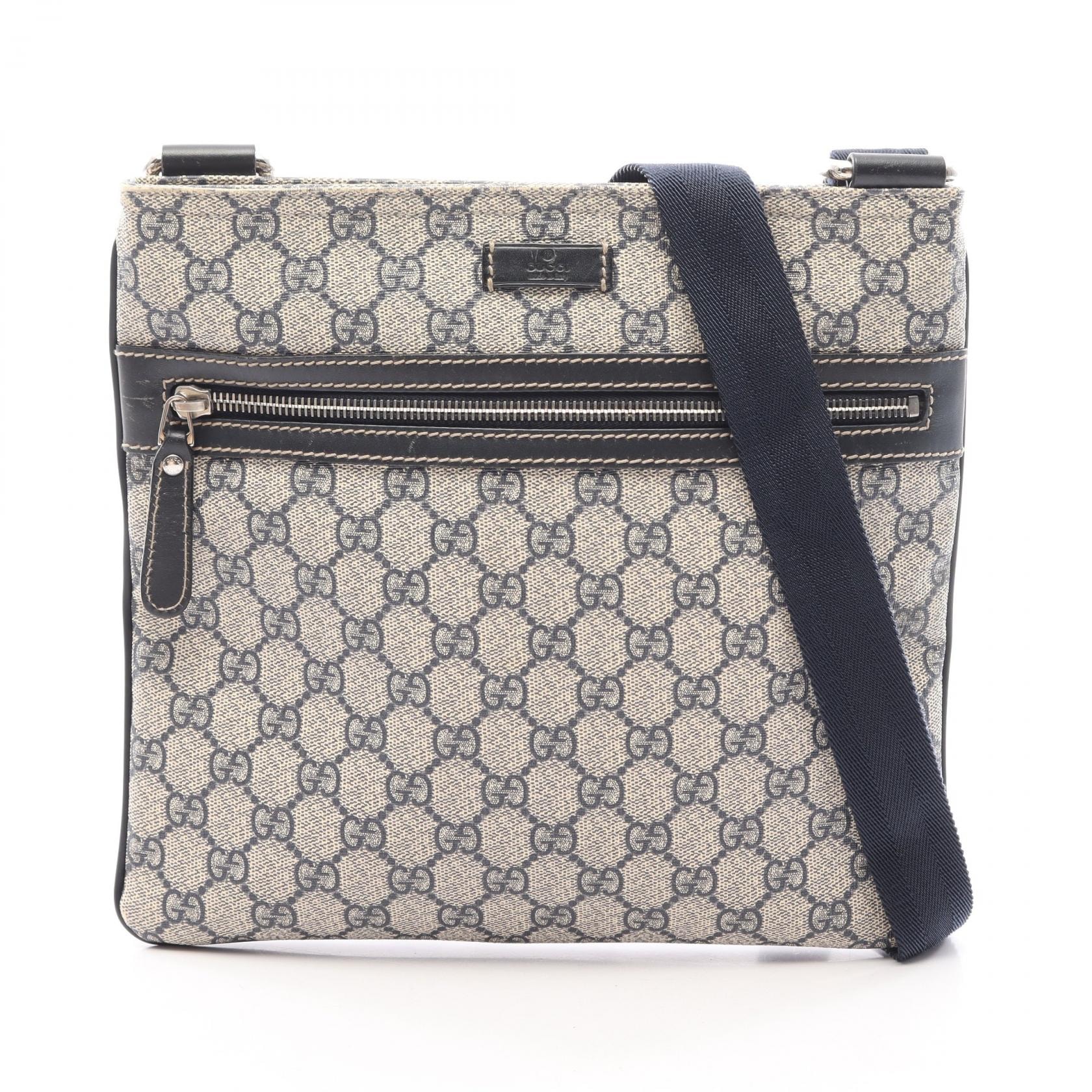 グッチ GUCCI GGスプリーム ショルダーバッグ バッグ PVCコーティングキャンバス レザー レディース アイボリー系 / ネイビー系 295257 【中古】
