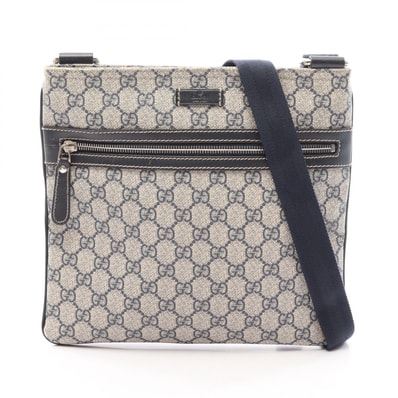 グッチ GUCCI GGスプリーム ショルダーバッグ バッグ PVCコーティングキャンバス レザー レディース アイボリー系 / ネイビー系 295257 【中古】