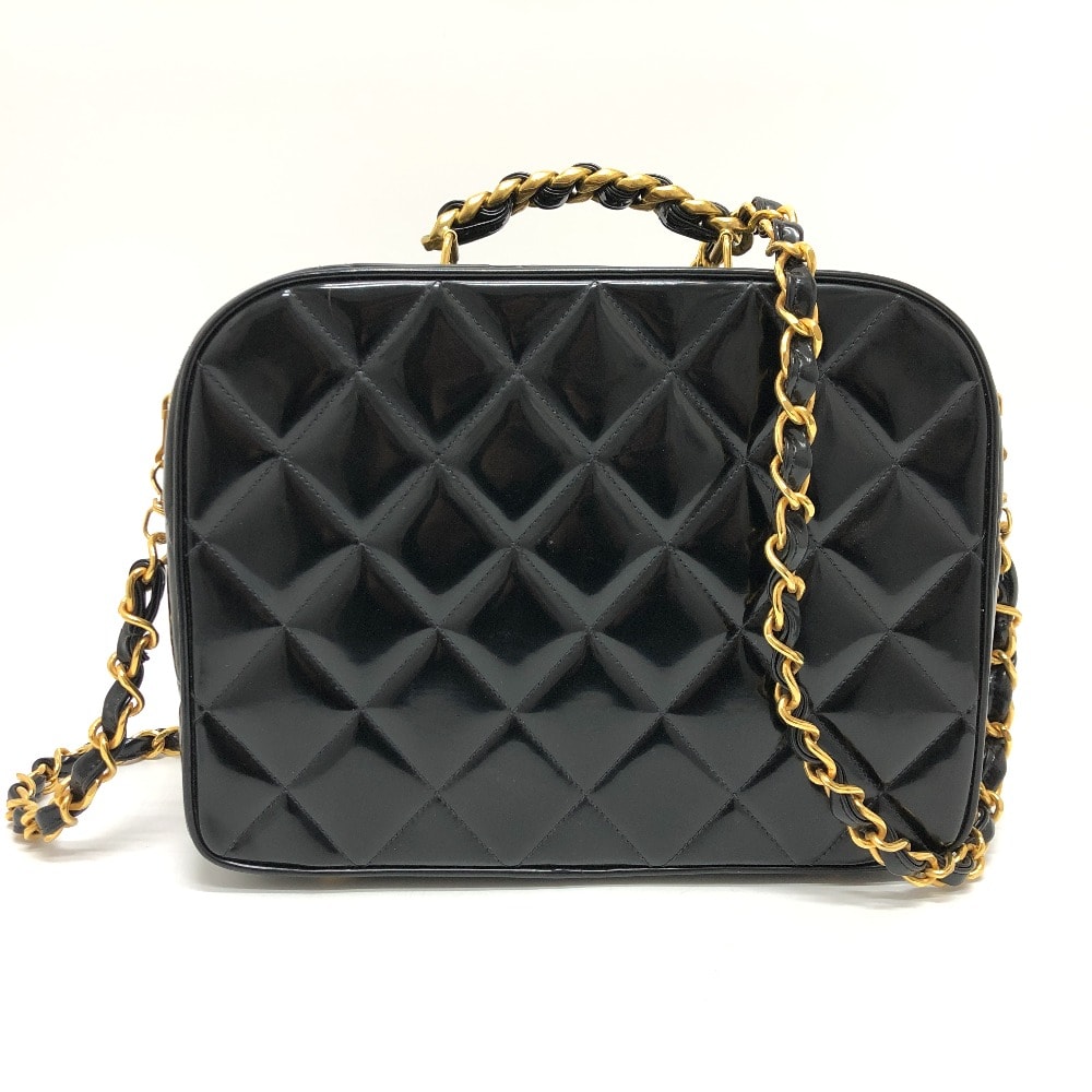 シャネル CHANEL バニティ マトラッセ  2WAY カバン 肩掛け 斜め掛け ハンドバッグ エナメル ブラック
