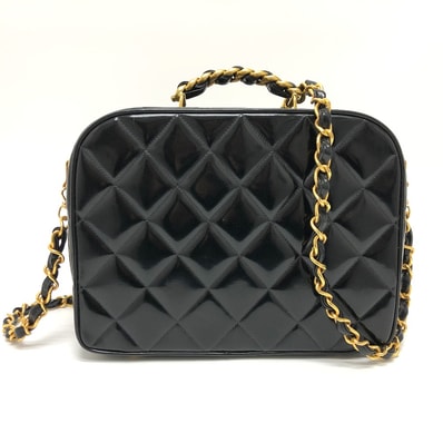 シャネル CHANEL バニティ マトラッセ 2WAY カバン 肩掛け 斜め掛け ハンドバッグ エナメル ブラック