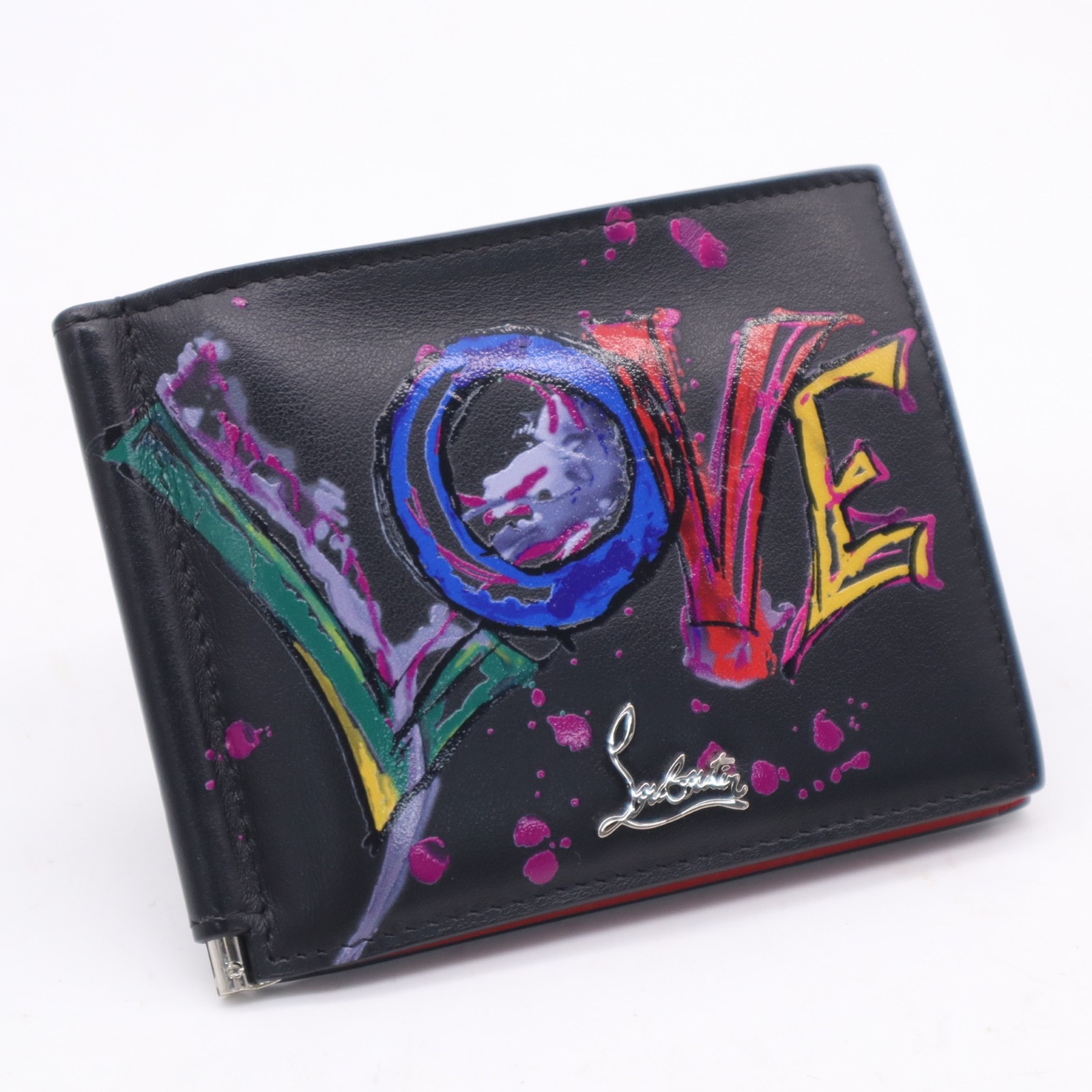 Christian Louboutin クリスチャンルブタン レザー LOVE マネークリップ付 2つ折り財布 3185248 二つ折り財布 ブラック カーフレザー メンズ