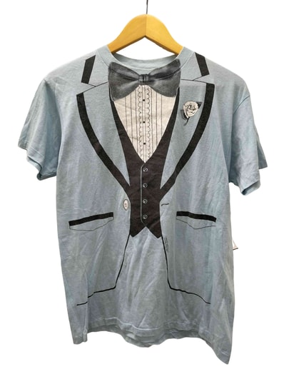 90S USA製 企業ロゴ だまし絵 タキシード 両面プリント S/S クルーネック Tシャツ 棉ポリ【1139547406804】