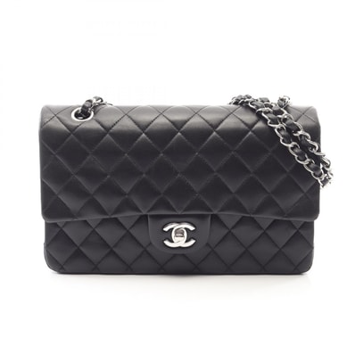 シャネル CHANEL マトラッセ Wフラップ ショルダーバッグ バッグ ラムスキン(羊革) レディース ブラック系 A01112 【中古】