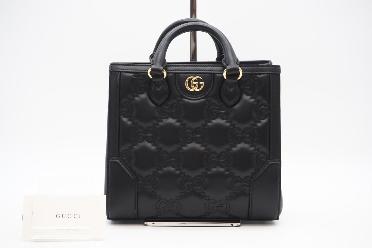 美品 GUCCI グッチ GGマトラッセ レザー キルティング 728309 2wayハンドバッグ ブラック レザー レディース