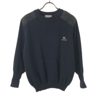 Burberrys バーバリーズ 80s 90s 英国製 ウールブレンド 長袖 コンバットニット セーター 134/140 ニット エルボーパッチ オールド