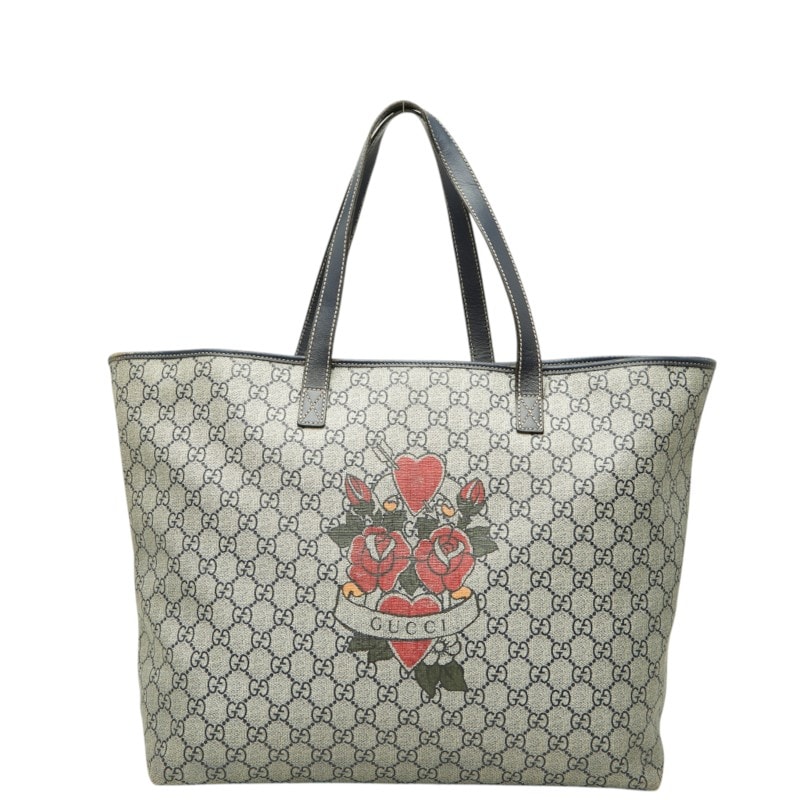 グッチ GGスプリーム トートバッグ ショルダーバッグ タトゥー 薔薇 257245 ベージュ PVC レザー ユニセックス GUCCI 中古