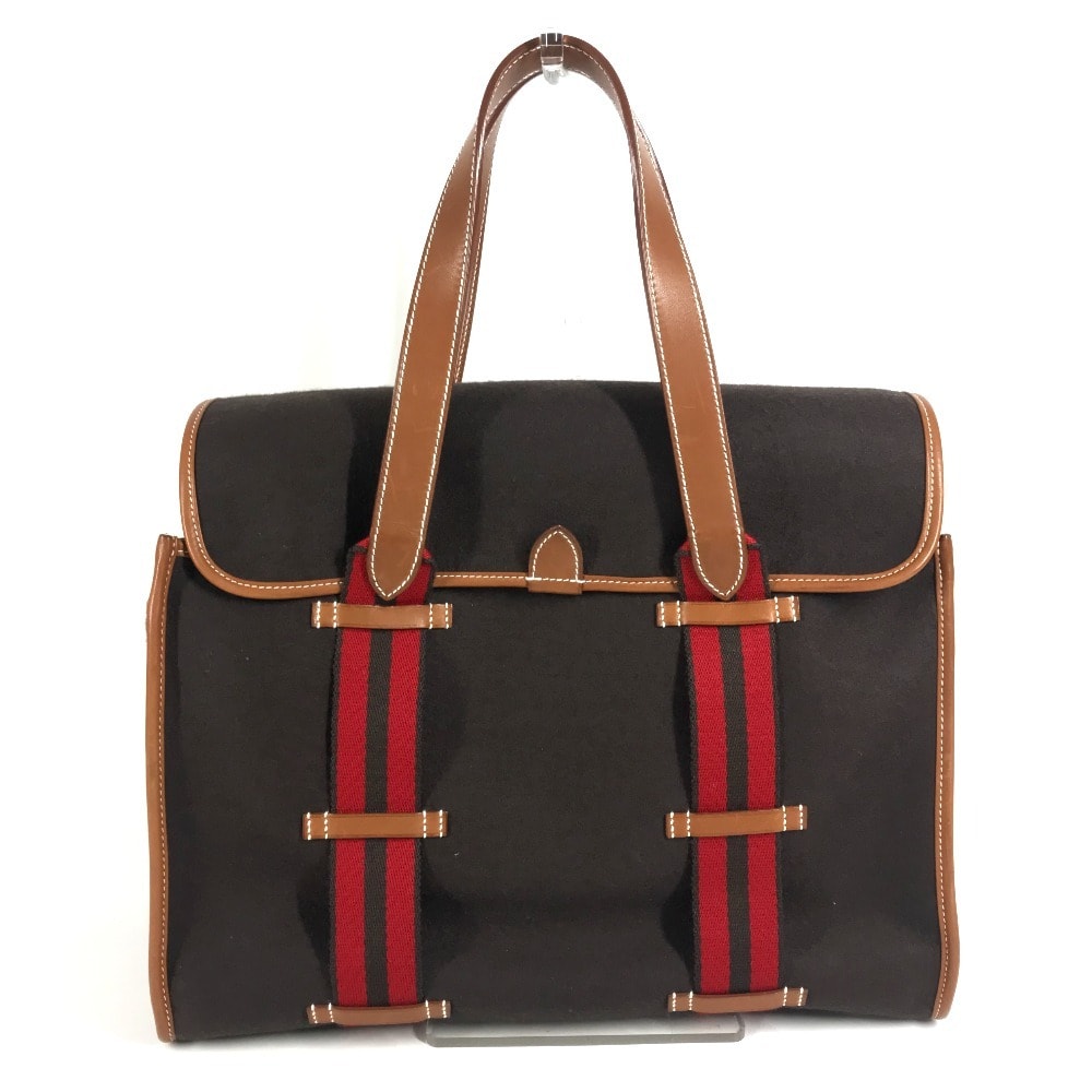 エルメス HERMES カメイル ストライプ ロゴ カバン トートバッグ  ハンドバッグ レザー/スエード K□刻 ブラウン