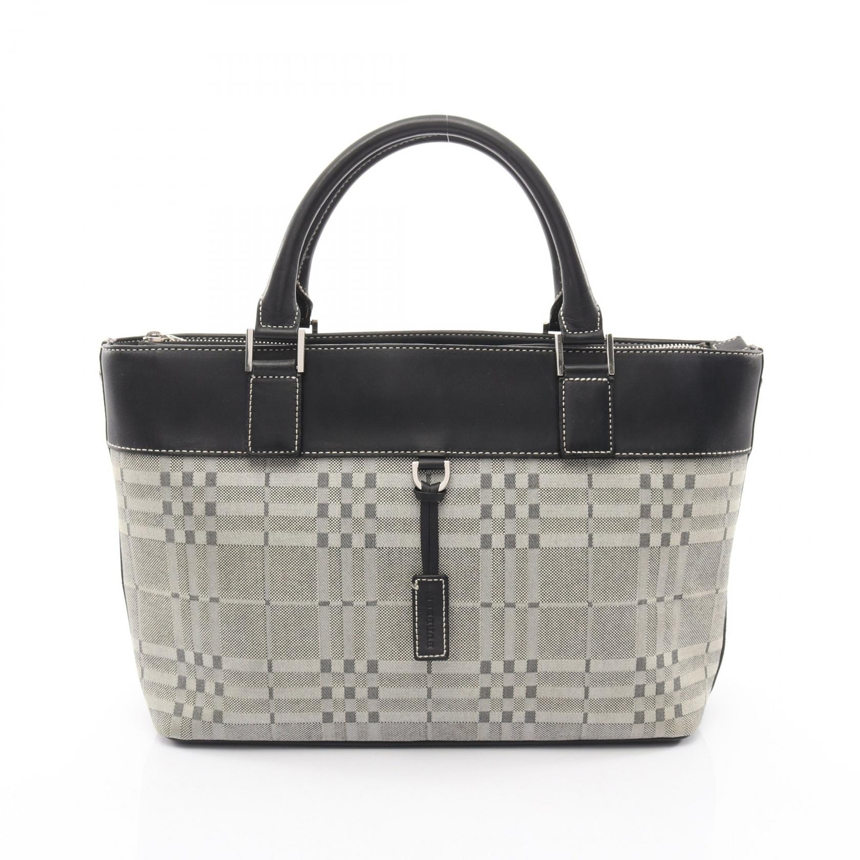 バーバリー BURBERRY ハンドバッグ バッグ キャンバス レザー レディース アイボリー系 / ブラック系 【中古】