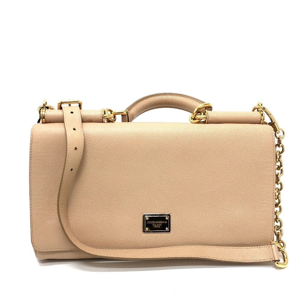 ドルチェアンドガッバーナ DOLCE&GABBANA シシリー プレート 2WAYバッグ ショルダーバッグ レザー ベージュ