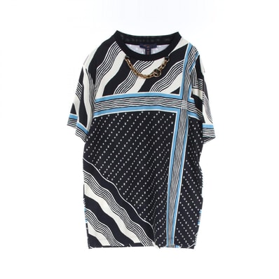 ルイ・ヴィトン LOUIS VUITTON LVチェーン コントラストトリム モノグラム カットソー 衣料品 トップス コットン レディース ブラック系 / アイボリー系 / ブルー系 【中古】