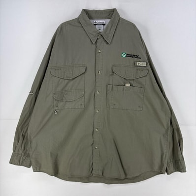 古着 コロンビア Columbia 長袖シャツ PFG フィッシングシャツ ワンポイント ロゴ 刺繍 胸ポケット 大きいサイズ 2XL グレー系 メンズ