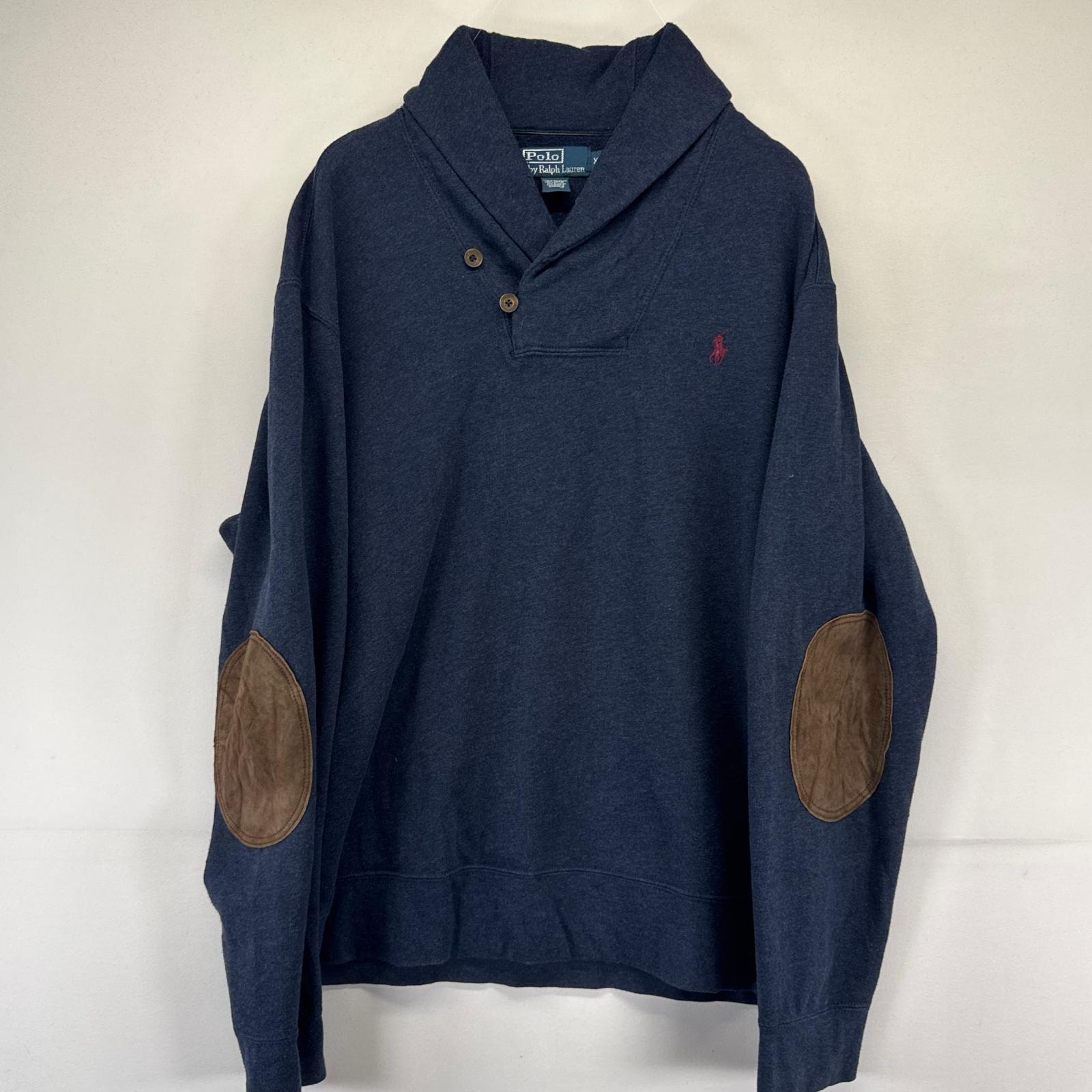 古着 ポロバイラルフローレン Polo by Ralph Lauren スウェット ワンポイントロゴ刺繍 エルボーパッチ トレーナー XL  ネイビー系 メンズ