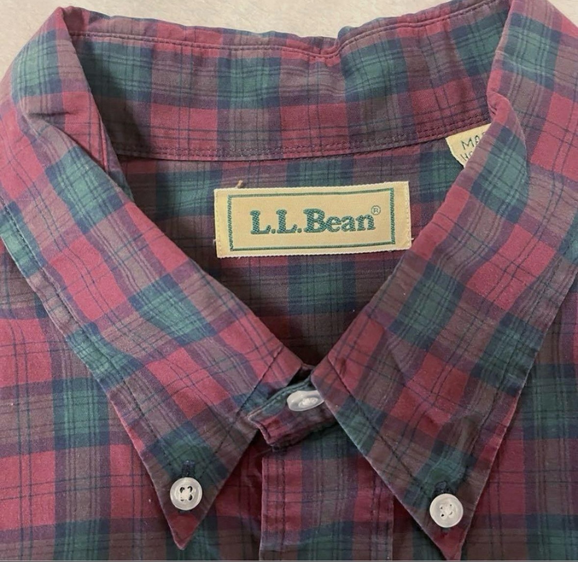 L.L.Bean 香港製 BDチェックシャツ Lサイズ TALL 90s ヴィンテージ 赤緑 エルエルビーン 長袖シャツ