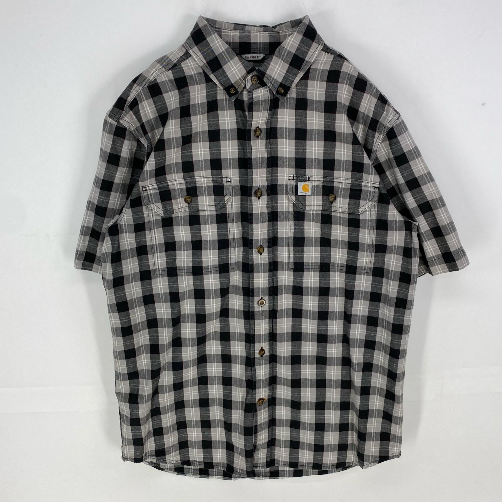 古着 カーハート Carhartt 半袖シャツ ワンポイントロゴ ボタンダウン ショートスリーブ M  グレー系 メンズ