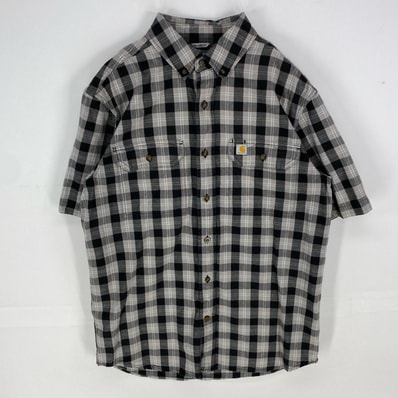 古着 カーハート Carhartt 半袖シャツ ワンポイントロゴ ボタンダウン ショートスリーブ M グレー系 メンズ