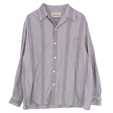 WACKO MARIA ワコマリア 24SS 24SSE-WMS-OC01 STRIPED OPEN COLLAR SHIRT L/S ストライプ オープンカラー 開襟 長袖 シャツ グレー系 M【中古】