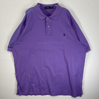古着 ポロ・ラルフローレン POLO RALPH LAUREN 半袖 ポロシャツ ロゴ 刺繍 2ボタン 大きいサイズ 2XLT パープル 無地 メンズ