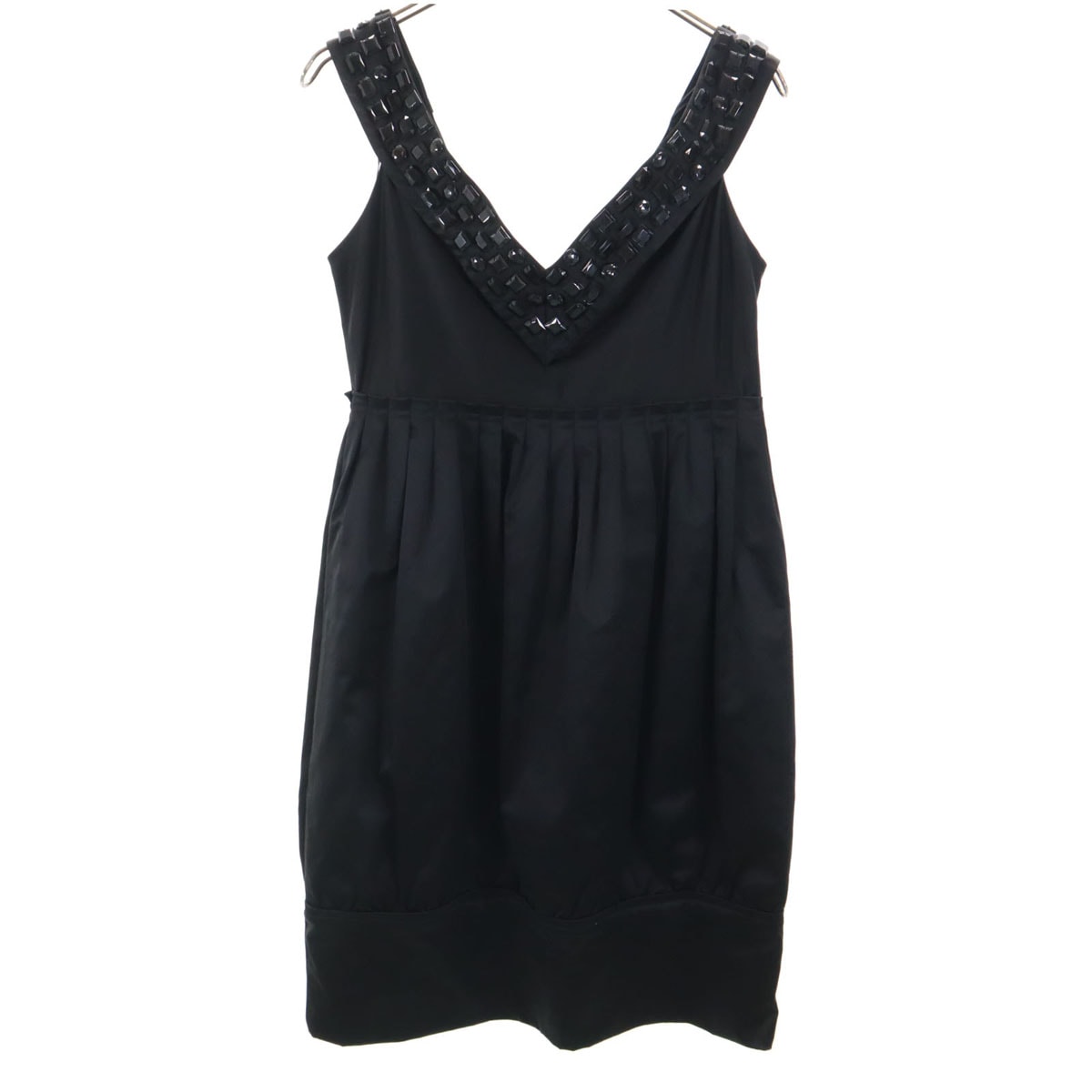 ZARA WOMAN ザラウーマン ノースリーブ ミニワンピース M ブラック ビジュー装飾