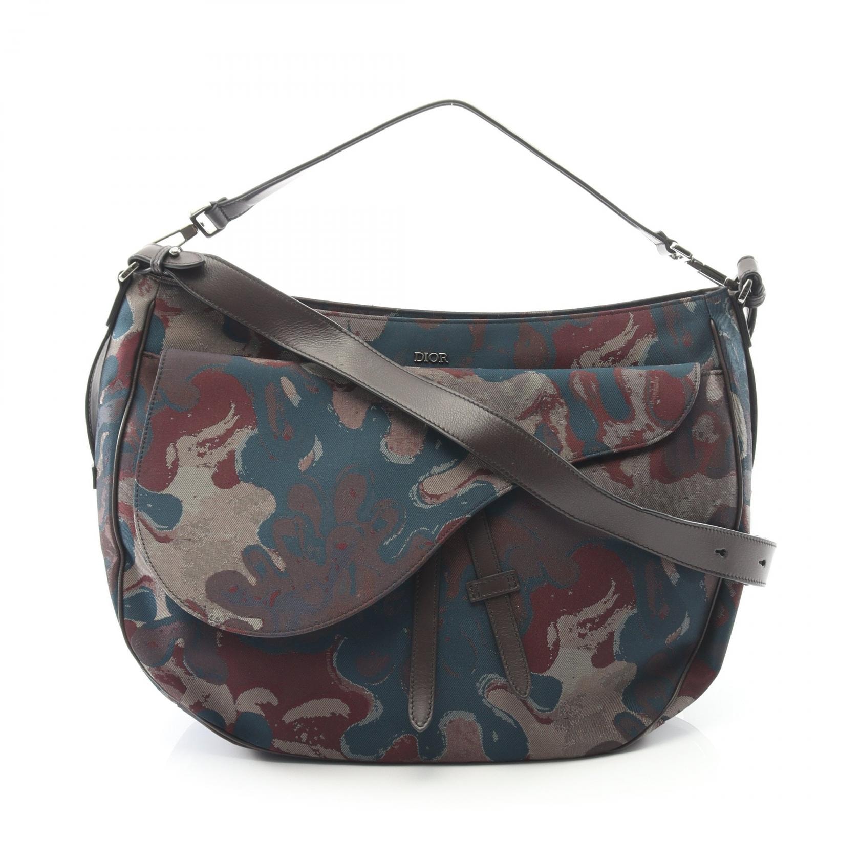 ディオール Dior Christian Dior × Peter Doig サドル ショルダーバッグ バッグ キャンバス レザー レディース グリーン系 / ブラウン系 / マルチカラー 【中古】