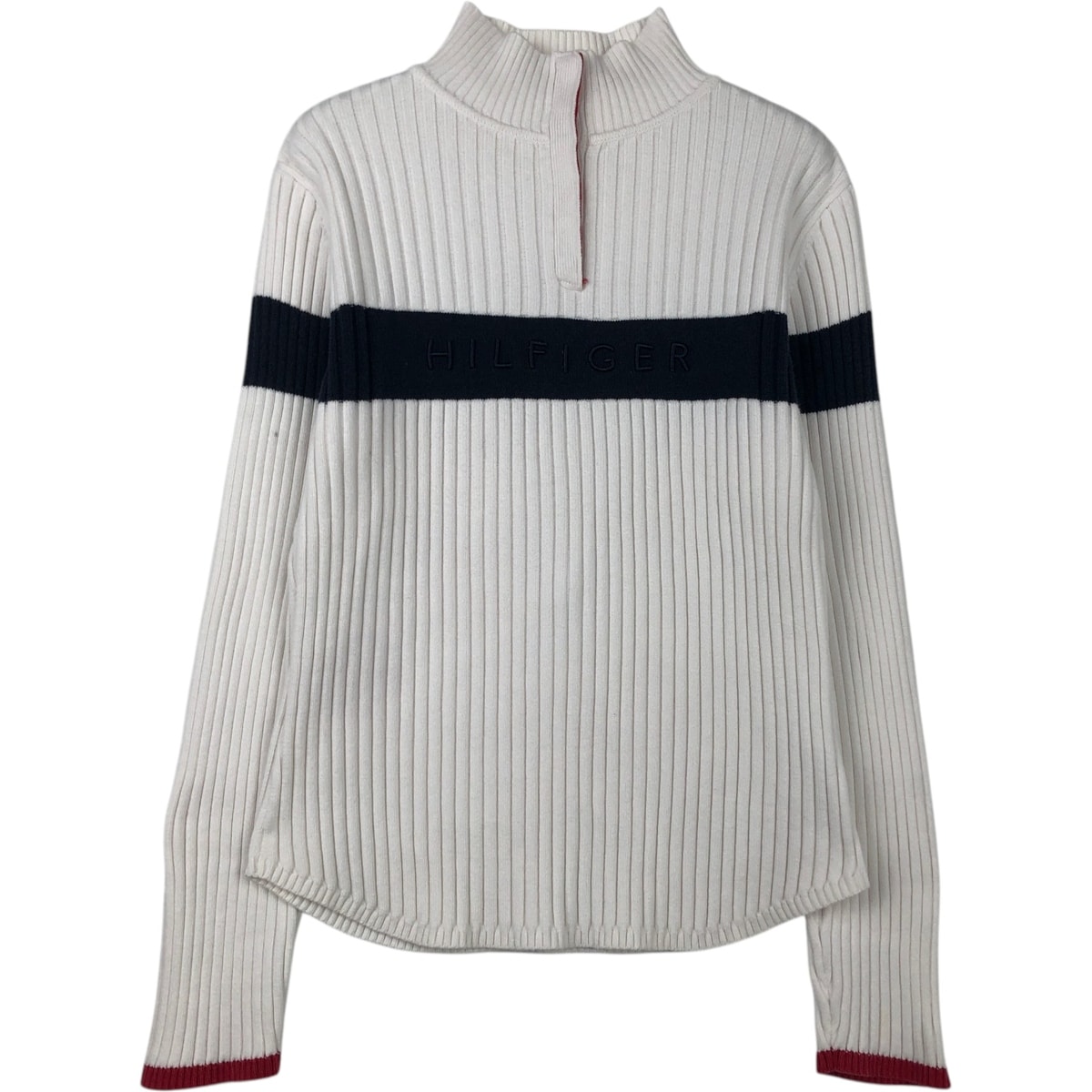 古着 00年代 トミーヒルフィガー TOMMY HILFIGER JEANS リブ編み コットンニットハーフボタンセーター レディースL相当/eaa621703