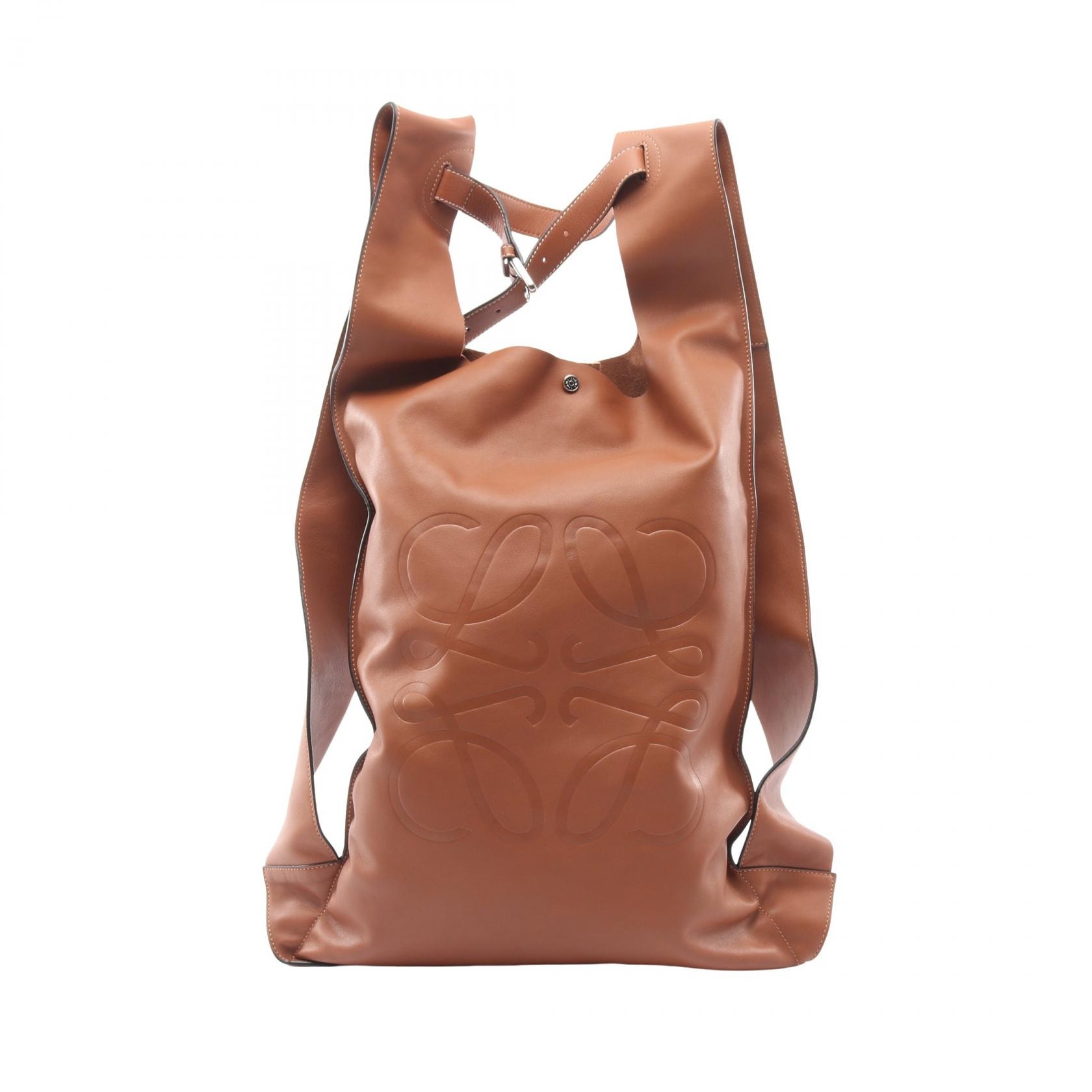 ロエベ LOEWE アナグラム ショッパー リュックサック バックパック バッグ レザー レディース ブラウン系 31777AA90 【中古】