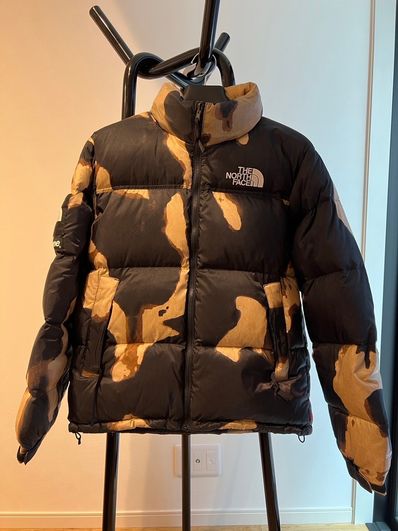 Supreme x The North Face Bleached Denim Print Nuptse Jacket "Black"