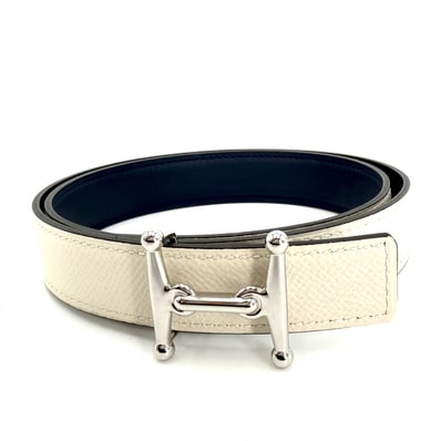 HERMES エルメス ベルト モールH リバーシブル ファッションアイテム 70/23MM 小物 U刻印 レザー ブルー 青 ホワイト 白 シルバー金具 レディース 美品 2022年【中古品】