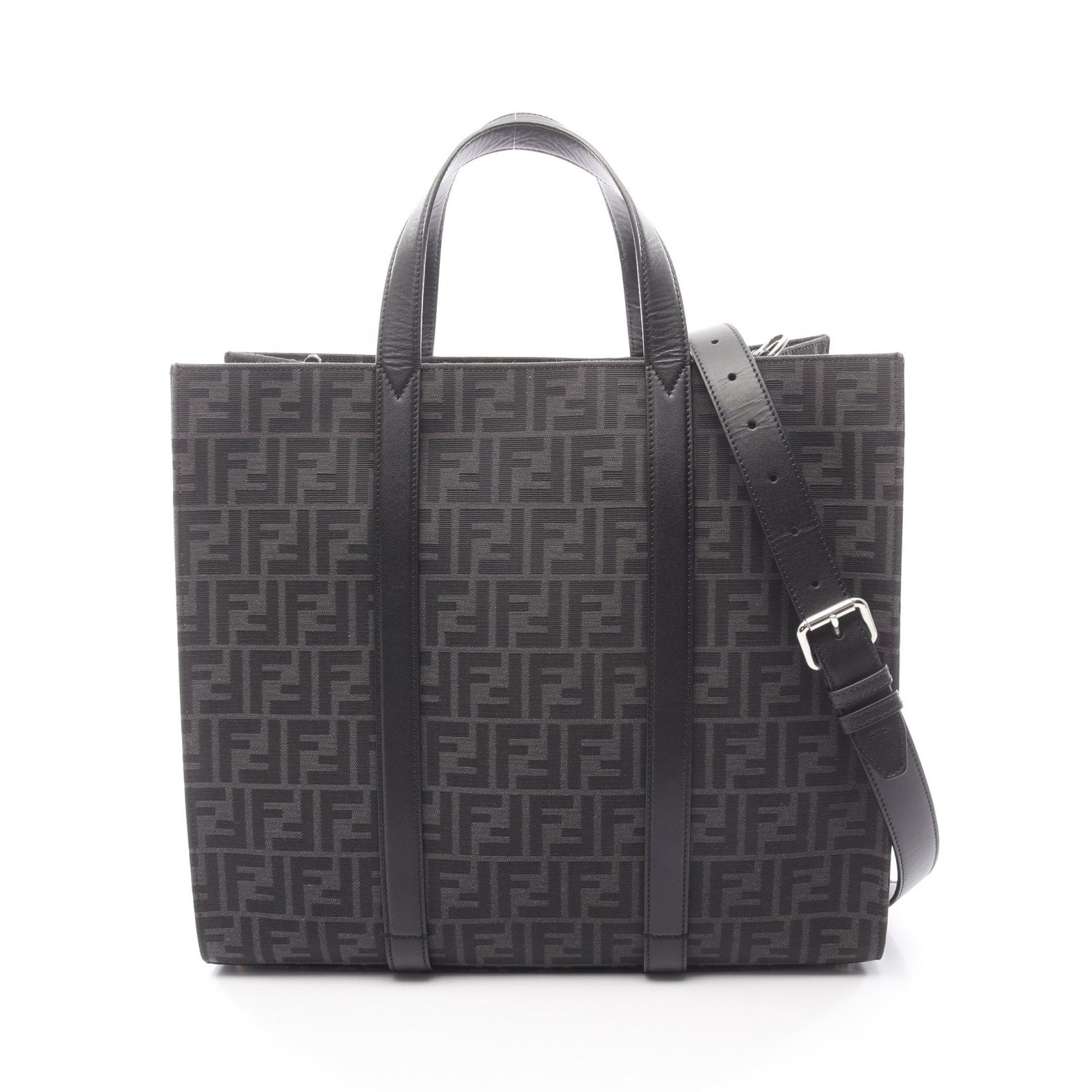 フェンディ FENDI FFジャカード トートバッグ バッグ キャンバス レザー レディース ブラック系 / グレー系 7VA390 【中古】