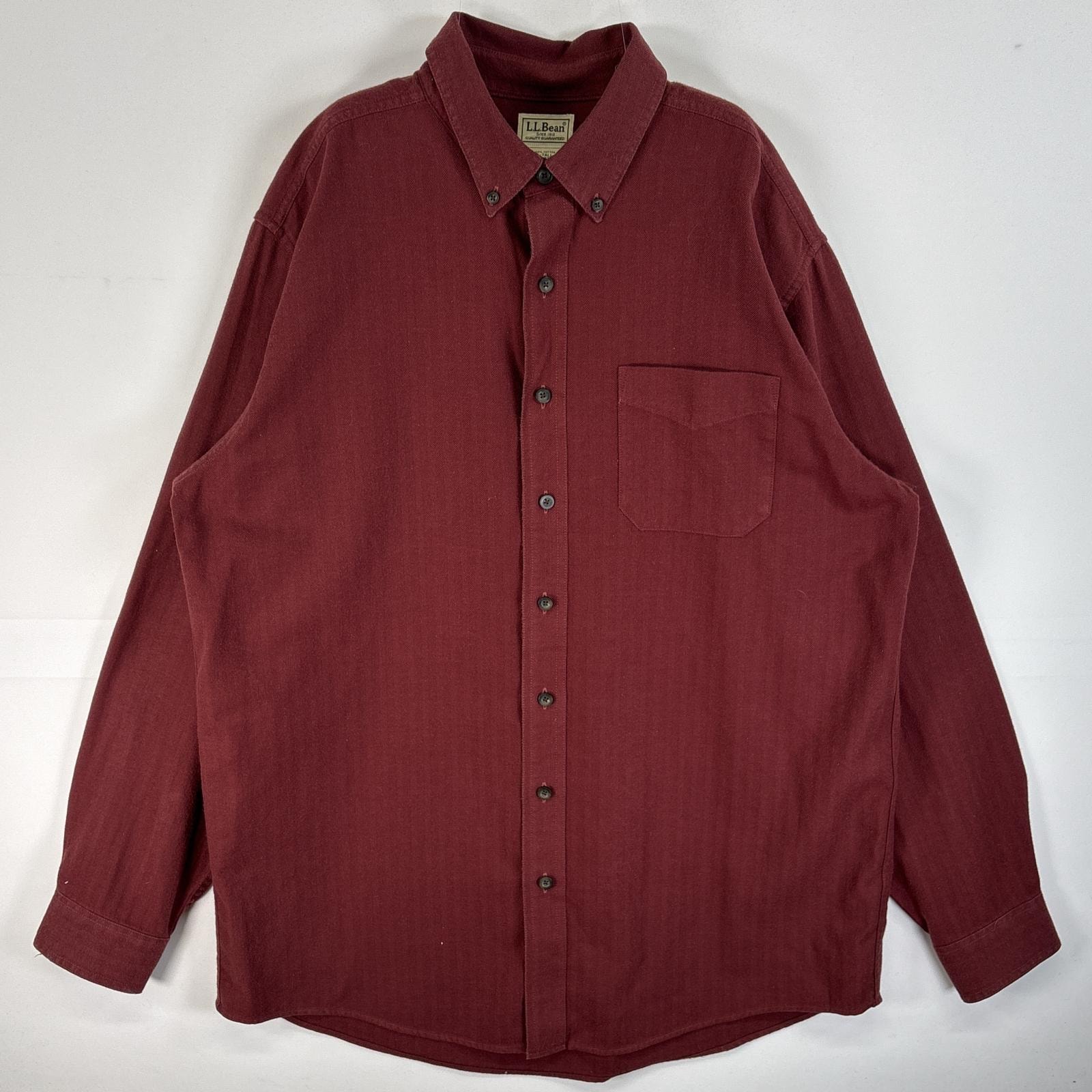 古着 エルエルビーン L.L.Bean ヘリンボーン 長袖シャツ ボタンダウン 胸ポケ 大きいサイズ L-TALL ワインレッド 無地 メンズ