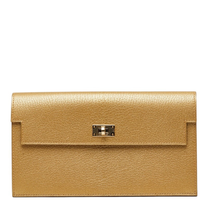 エルメス ケリー ポケットロング 長財布 H086437CPY9 ゴールド シェーブルシャムキライト レディース HERMES 【中古】
