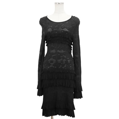 美品 シャネル 2020P P63292 フリル ワンピース レディース ブラック 38 CHANEL