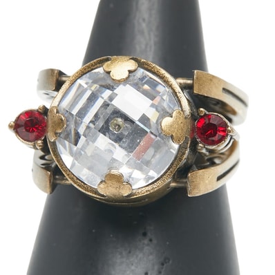 ディオール リング 指輪 #M ゴールド レッド メッキ ラインストーン レディース Dior 【中古】