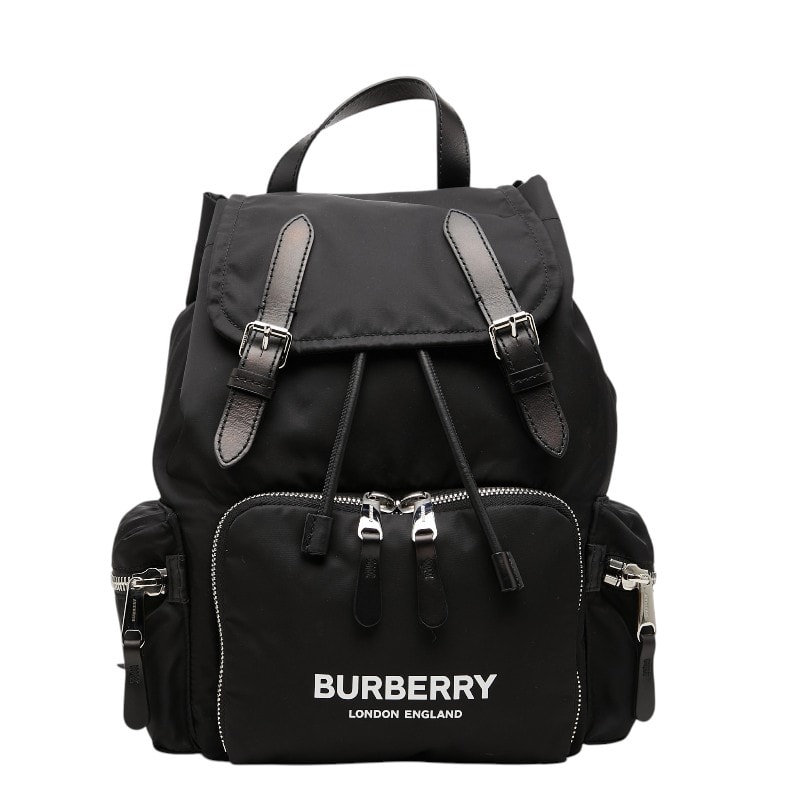 バーバリー ロゴプリント リュック バックパック 8011617 ブラック カーフ ナイロン レディース BURBERRY 【中古】