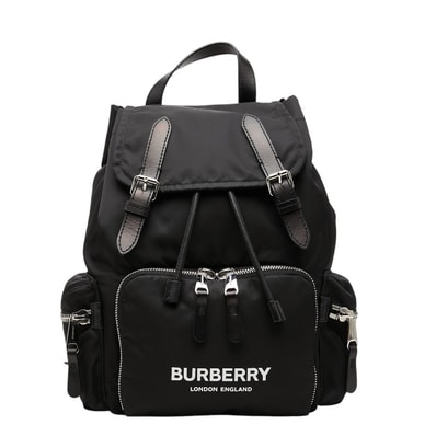 バーバリー ロゴプリント リュック バックパック 8011617 ブラック カーフ ナイロン レディース BURBERRY 【中古】