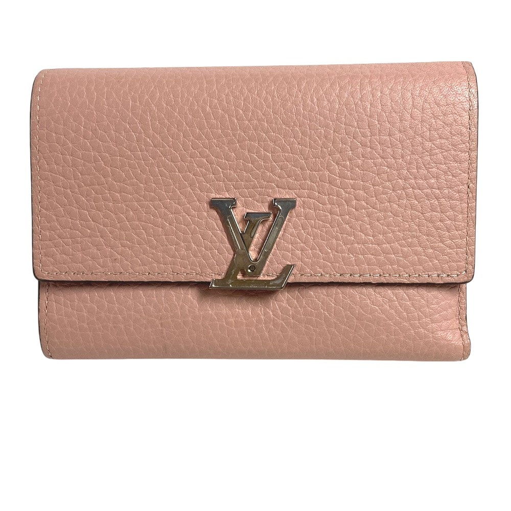 ルイヴィトン LOUIS VUITTON ポルトフォイユカプシーヌ M62156 コンパクトウォレット LVロゴ 3つ折り財布 トリヨン マグノリア ピンク