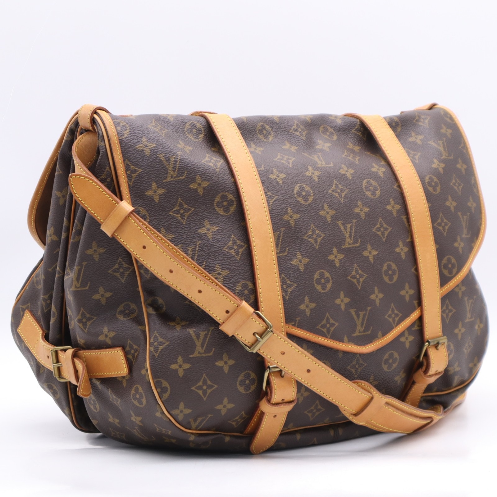 LOUIS VUITTON ルイ・ヴィトン モノグラム ソミュール43 M42252 ショルダーバッグ ブラウン ベージュ コーティングキャンバス レザー レディース