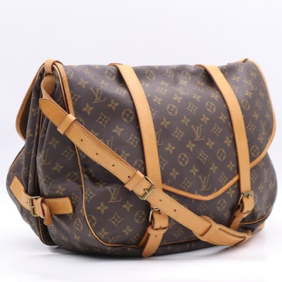 LOUIS VUITTON ルイ・ヴィトン モノグラム ソミュール43 M42252 ショルダーバッグ ブラウン ベージュ コーティングキャンバス レザー レディース