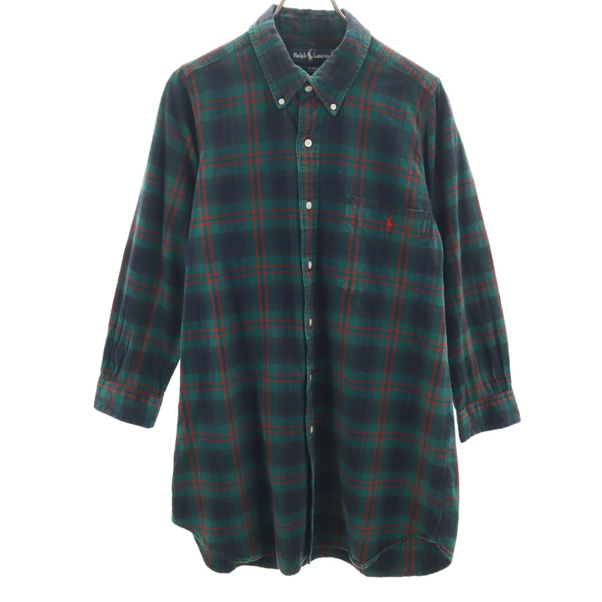RALPH LAUREN ラルフローレン チェック柄 長袖 ロング ボタンダウンシャツ XL 深緑
