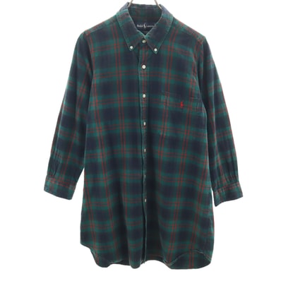 RALPH LAUREN ラルフローレン チェック柄 長袖 ロング ボタンダウンシャツ XL 深緑