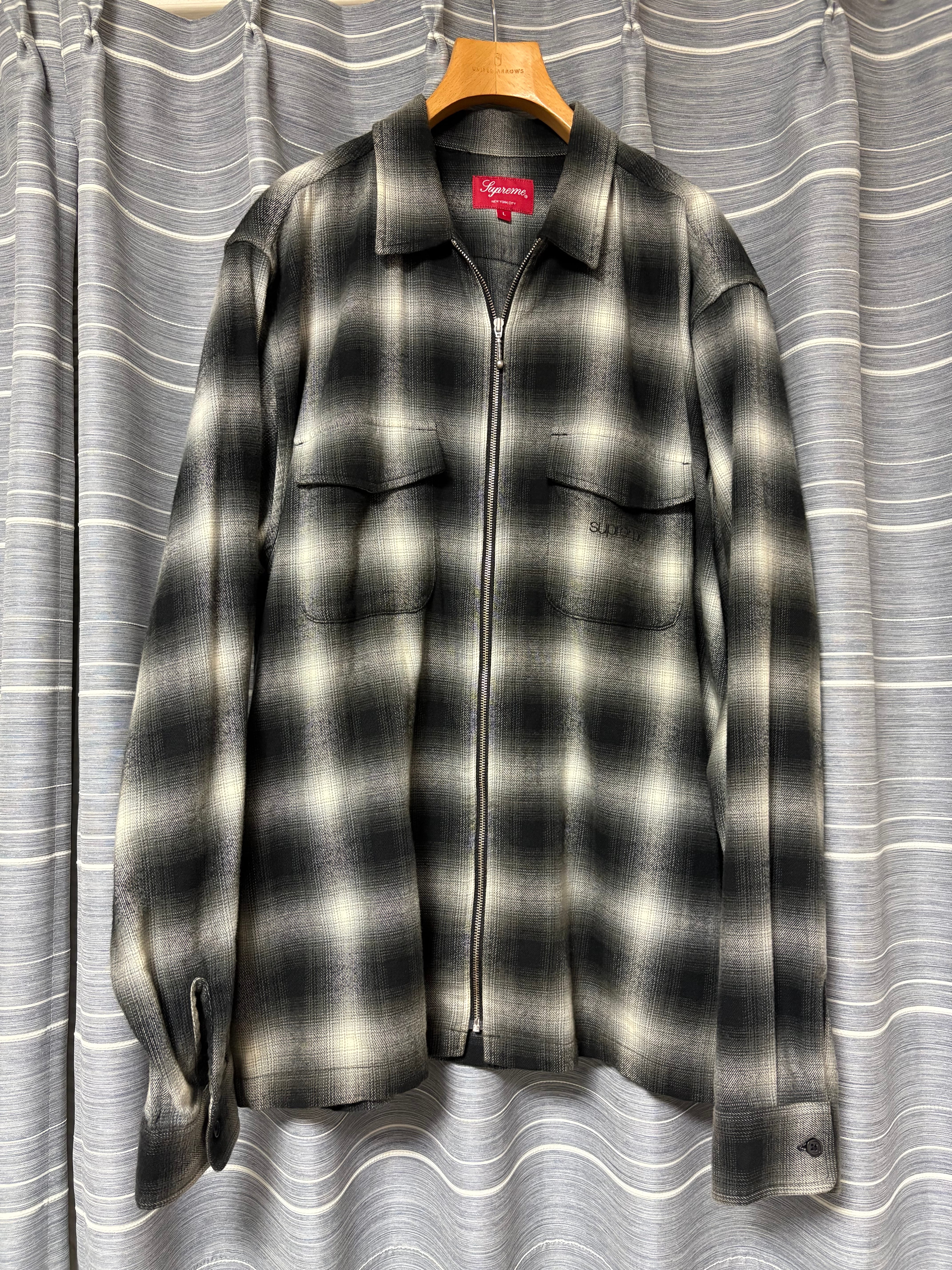 シュプリーム シャドウ プラッド フラネル ジップ アップ シャツ "ブラック"